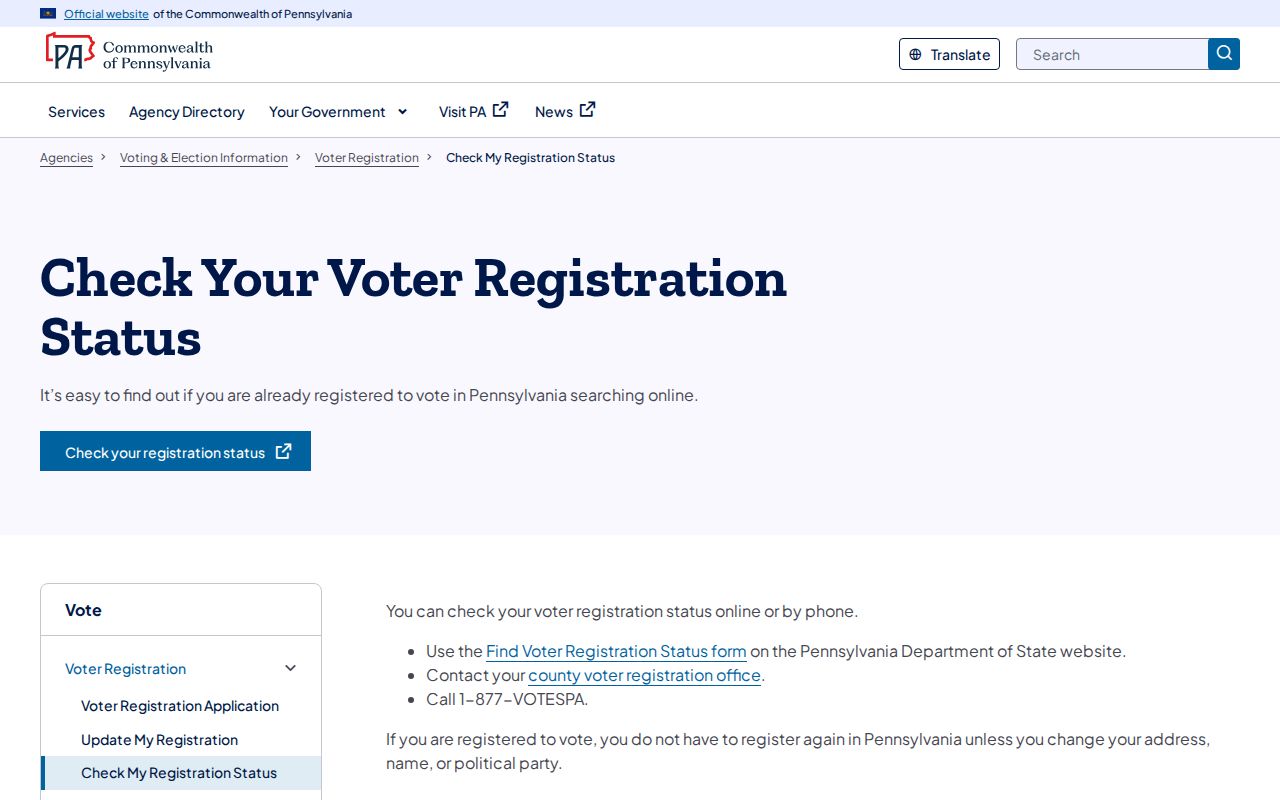 Springfield Township residents directory voter registration status tool