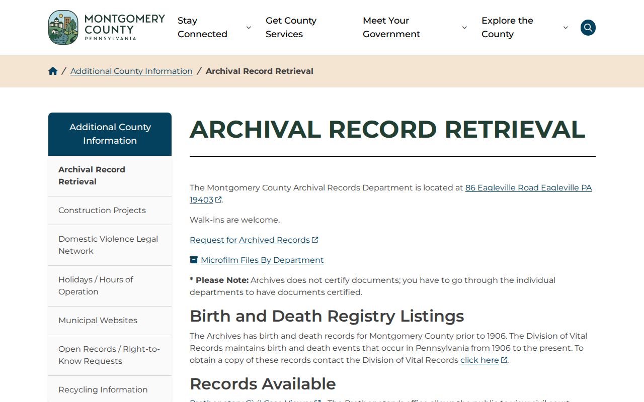 Springfield Township previous residents County archival record retrieval route