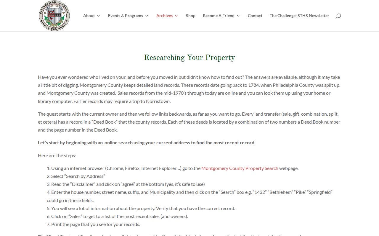 Springfield Township previous residents property and deed-chain research guide
