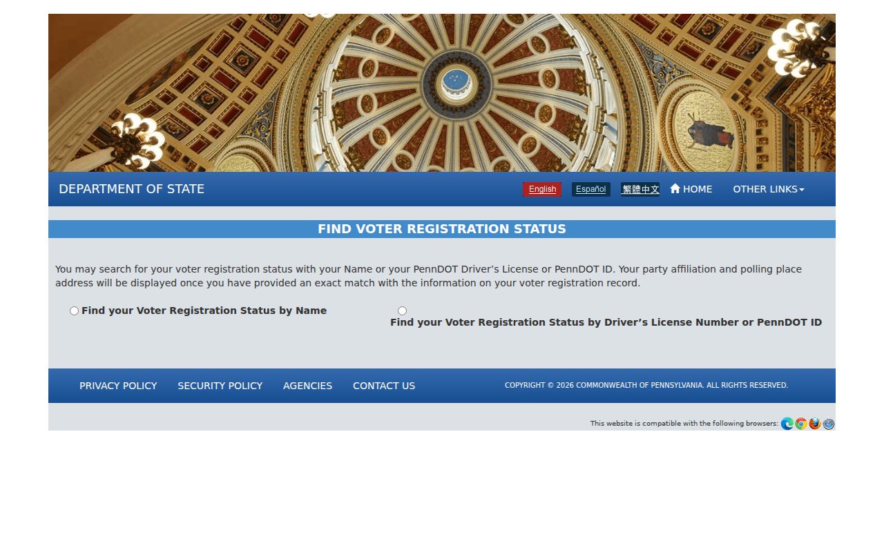 Pennsylvania voter registration status form for individual Springfield Township verification