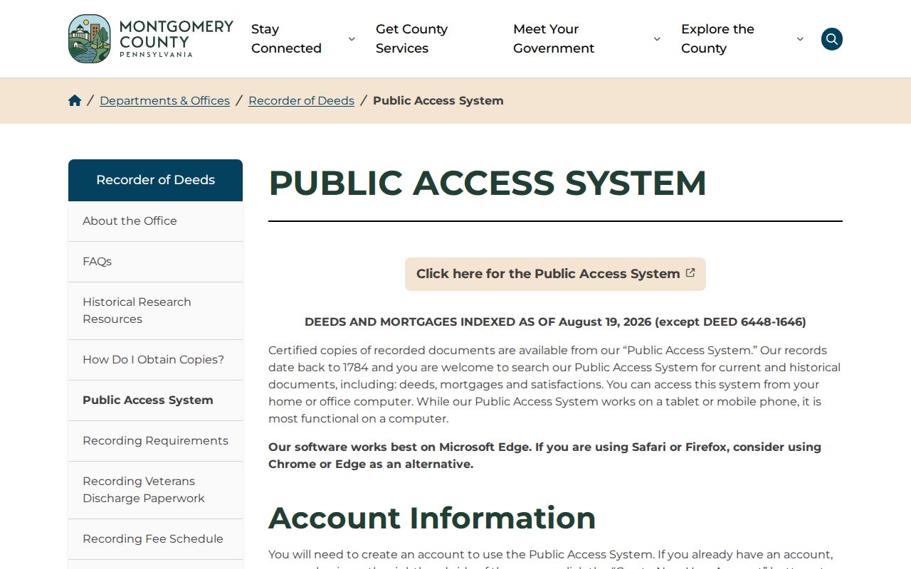 Springfield Township street directory Recorder of Deeds public-access instructions