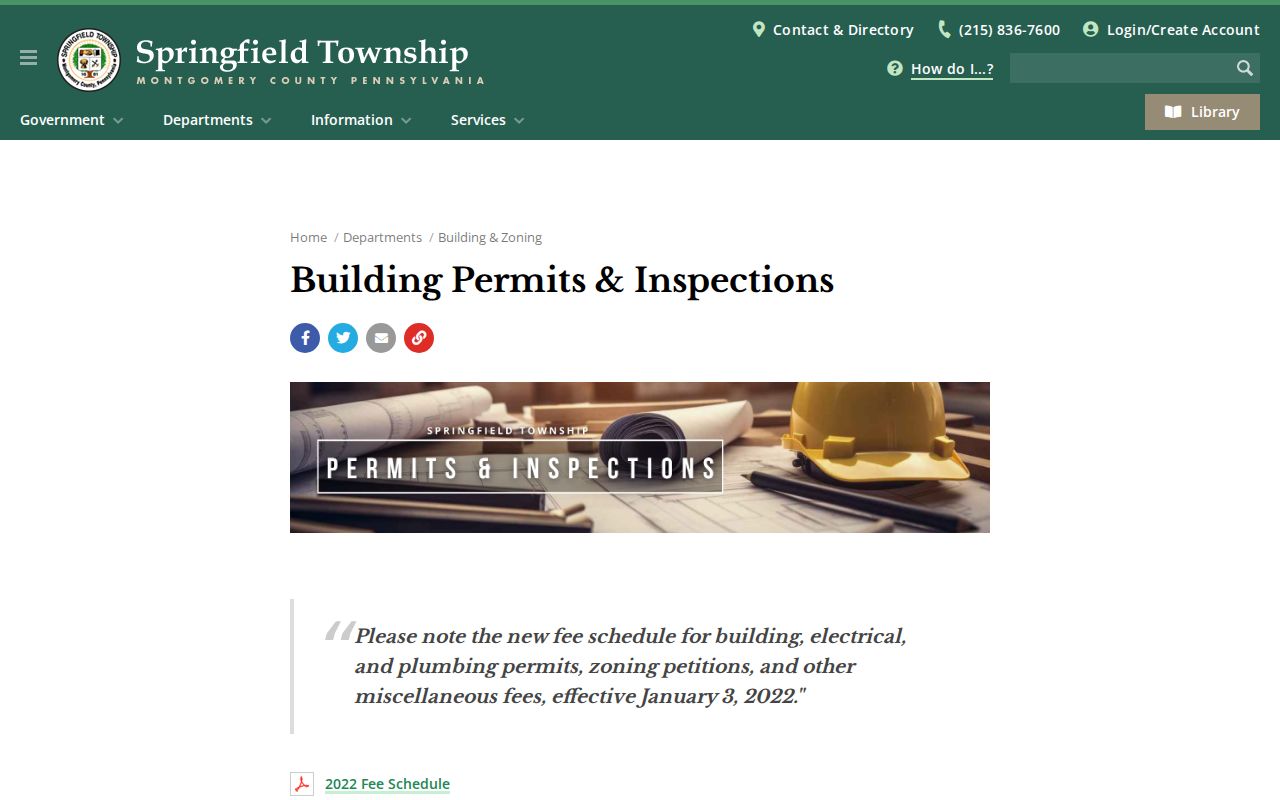 Springfield Township street directory building permits and inspections source page