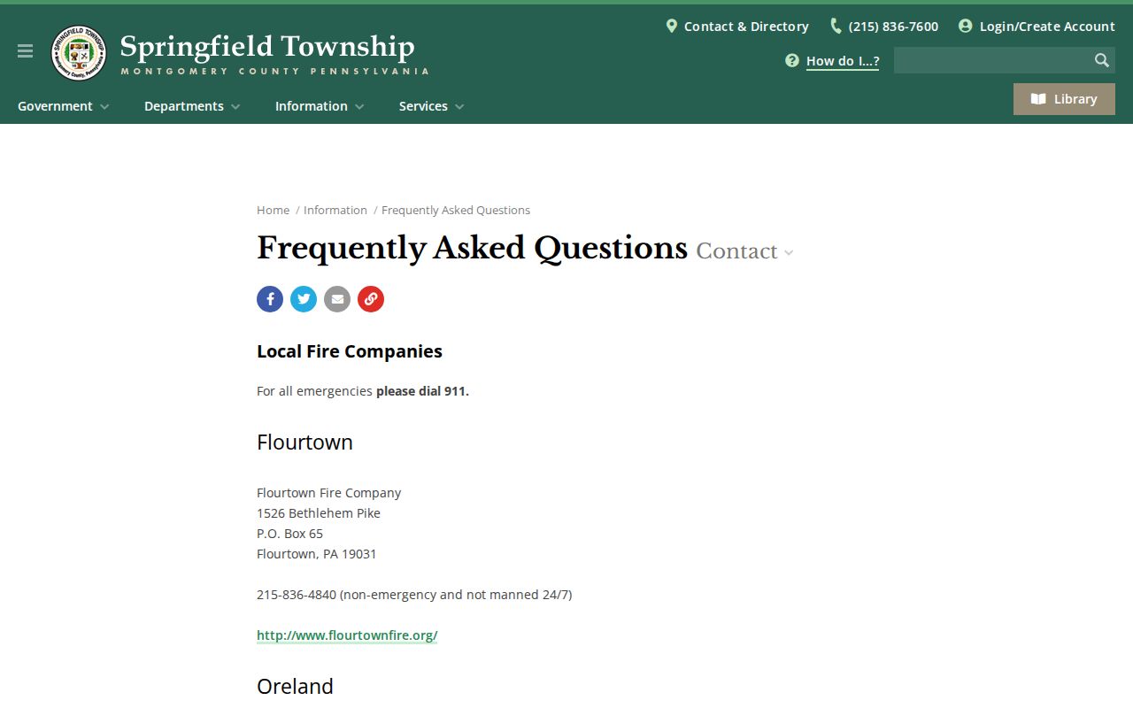 Springfield Township ZIP code directory fire-company postal-area evidence